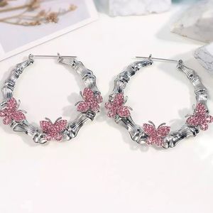 *NEW* IN 18k Silver & Pink Butterfly Hoop Earrings
